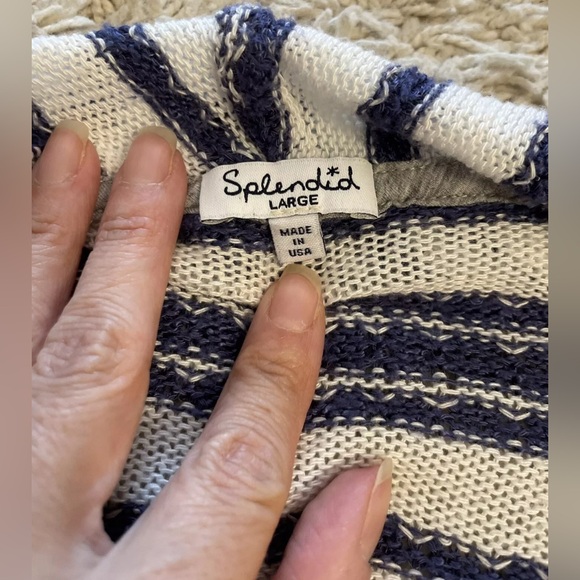 SPLENDID blue white striped long sleeve cardigan sweater large l - Picture 7 of 11